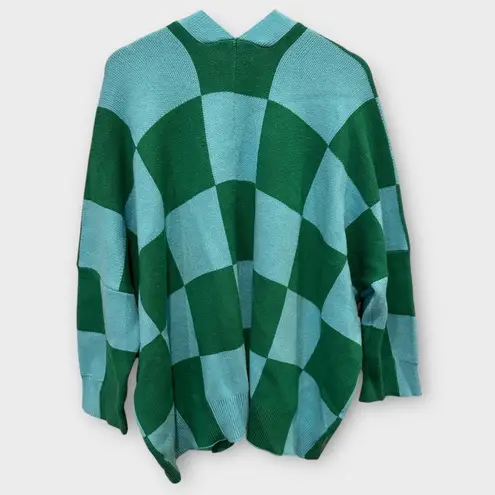 Dressed in Lala Love You Oversize Checkerboard Cardigan Size S/M Blue