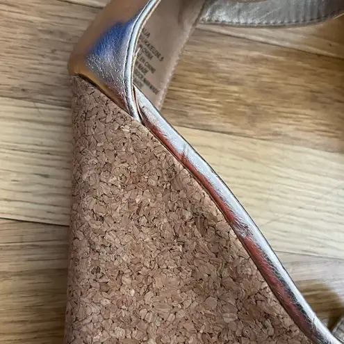 Shoedazzle Dalia Metallic Cork Wedge Heels