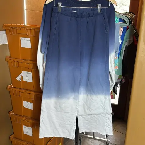 COLOR ALIEN FRENCH TERRY DIP DYE RAGLAN SLEEVE TOP & LOUNGE PANTS SET SIZE SMALL Blue