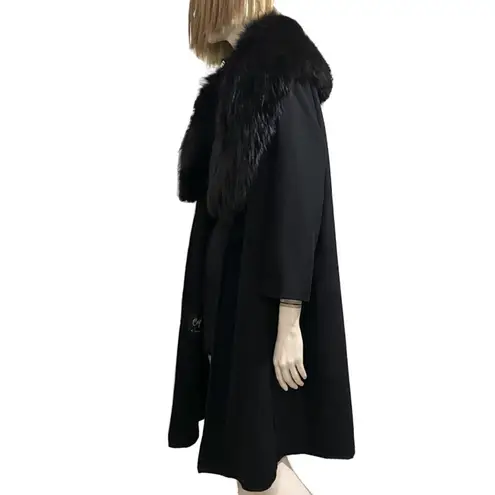 Vintage CAPELLA A Luxurious Fabric Fur Collar Black Open front Long Coat Size undefined