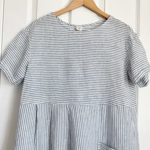 Lintico Morgan 100% Linen Striped Short Sleeve Midi Dress Boho Lagenlook Size S Blue