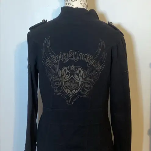 VINTAGE HARLEY DAVIDSON TAILOR FITTED MILITARY EMBROIDERED WOMENS JACKET SZ M Black Size M