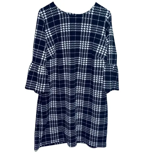 Violet B Houndstooth 3/4 Bell Sleeve Dress 1X Black