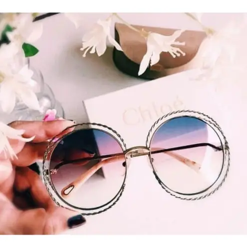Chloé 💕CHLOE💕 Carlina Twist Round Sunglasses ~ Gold Rainbow Gradient New in Box