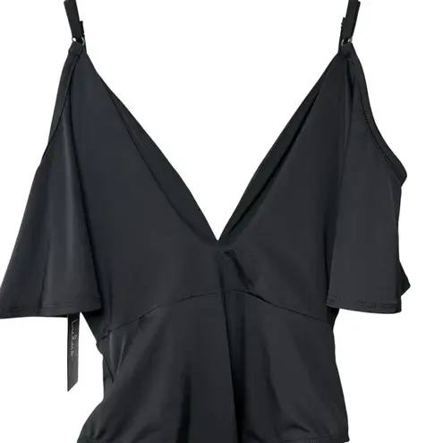 Lulus Slay It With Me Black Off Shoulder Bodysuit XS Flutter Sleeve Sexy Chic