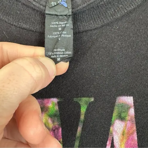 Nirvana Kurt Cobain Floral Smiley Face Graphic T-Shirt Black Pink sz Medium