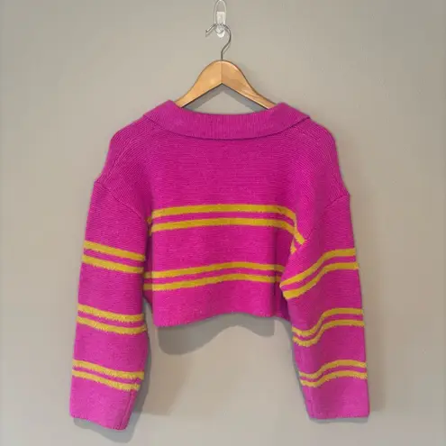 ZEN ISLAND Boutique Women’s Long Sleeve Collared & Striped Crop Sweater NWT Sz M Yellow Size M