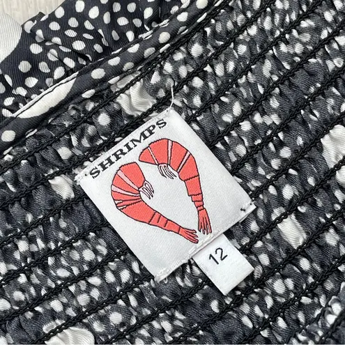 Shrimps Silk Dress polka dot smocked mini womens Black White size 12 minimalist