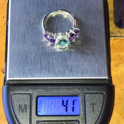 Teal Color Changing Fluorite Amethyst Art Deco Ring Size 8 Silver