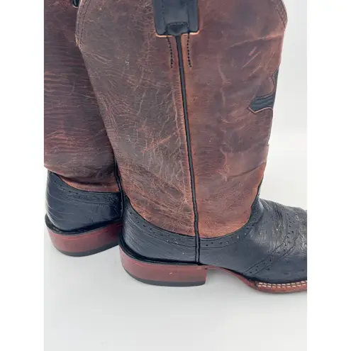 Vintage Larry Mahan Western Cowgirl Boots Ostrich Leather Cross Square Toe 7.5 B Black