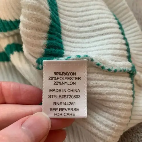 Sincerely Jules Womens Large Sweater White Green Striped Ribbed Knit Pullover