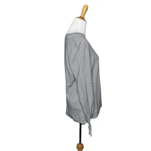 LOFT Black White Striped Sweater Long Sleeve Cotton Knit Size Large Womens