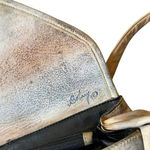 Vintage Botary Abstract Art Leather Shoulder Bag Purse Tan