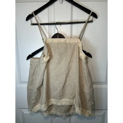 CHICME Linen Tank Top & Shorts Set Tan Crochet Fringe Boho Loungewear Medium
