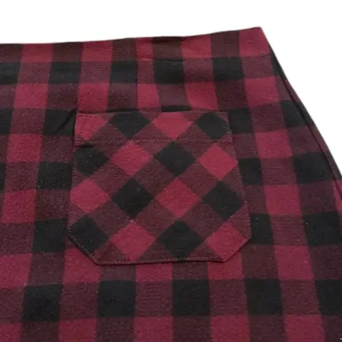 J.Jill  Maroon Black Plaid Print Size Large Pull On Lined Pencil Skirt Pockets