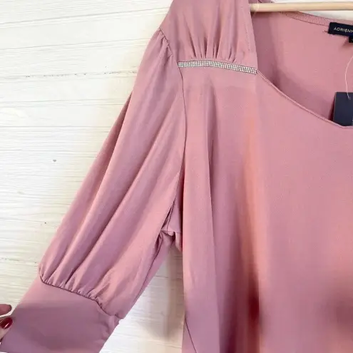 Adrienne Vittadini Plus Size 3X Pink Mauve Blouse 3/4 Sleeve Embroidered