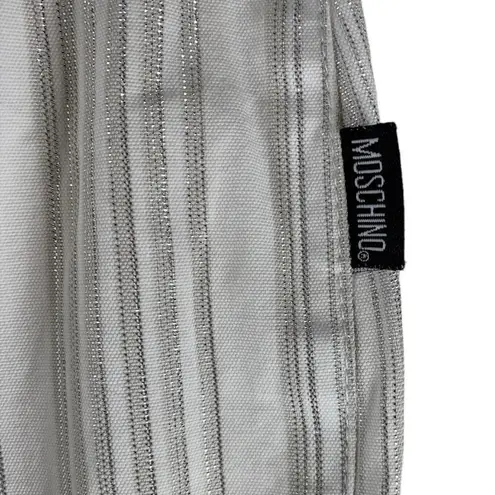 Moschino White and Silver Stripe Cotton Blend Cropped Pants Size 8
