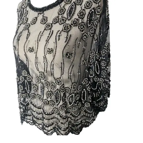 VINTAGE 90s STENAY Sheer Beaded Top Black Size 24