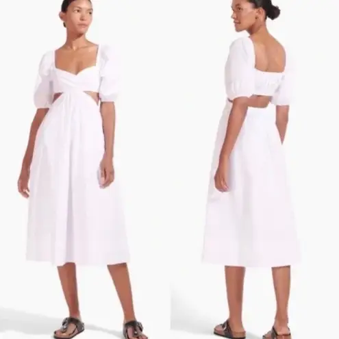 STAUD NWT Carina Cut Out Puff Sleeves Midi Dress Size XL White Romantic Feminine