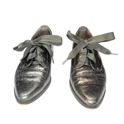 Louise et Cie Lo-Adwin Derby Oxfords Crackle Metallic Leather 8.5 38.5 EUC