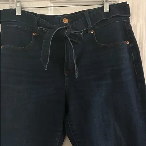 Loft  Slim Pockets Dark Wash Tie Waist Raw Hem Jeans Size 30