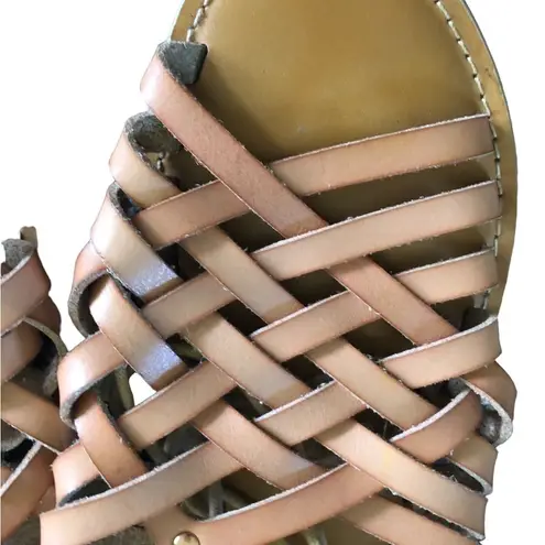 American Eagle Leather Lace Up Flat Sandal Sz. 9 Brown Festival Strappy Boho