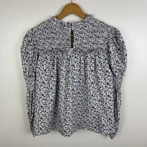 English Factory Smocked Floral Blouse Small Ruffle Neck Puff Sleeve Cottagecore