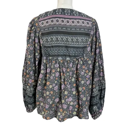 Lucky Brand  Bohemian Hippie Retro 70s Lace Up Peasant Blouse Size Large