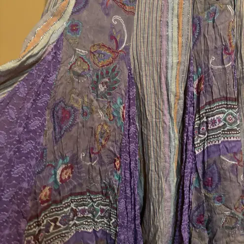 Soft Surroundings Boho Maxi Skirt Purple Floral Striped Crinkle Skirt Size M