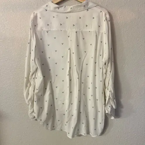 Velvet Heart  Novelty Hearts Print Button Up Long Sleeve Shirt White Womens large