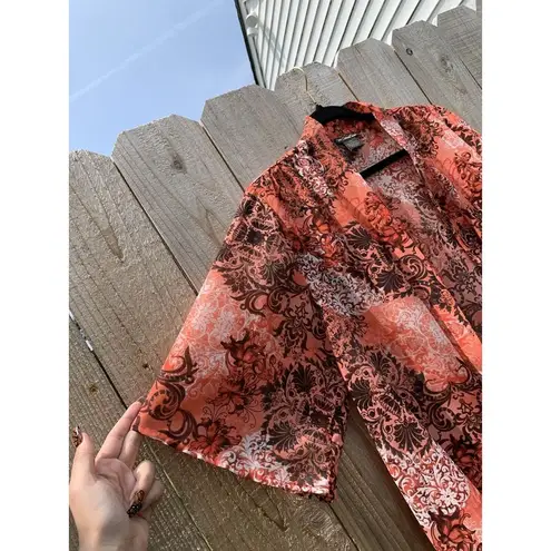 Nue Options Petite Floral Open Front‎ Cardigan Lightweight Small PS Petite Orange Size undefined