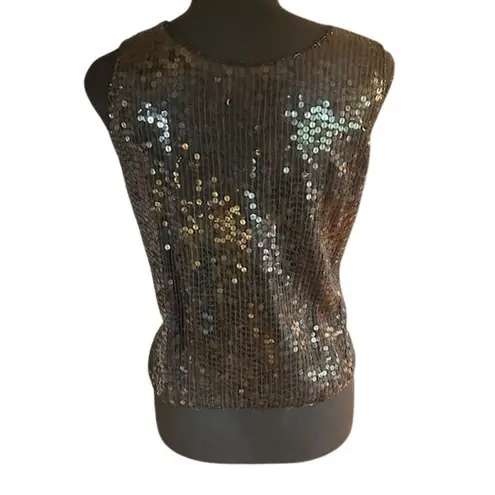 Jewel Queen Black Sequin Silk Tank Top – Medium – Holiday Party Glam