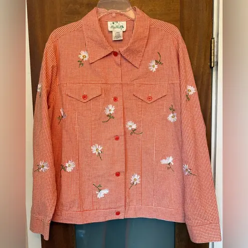 Quacker Factory Womens Stretch Orange Gingham Daisy Jacket Size L NWOT Size L