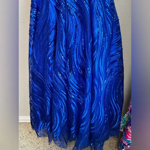 JVN by Jovani  60641 Royal Blue V-Neck Sequined Taffeta Ball Gown Prom Dress 8