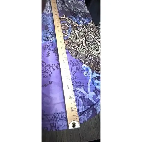 Purple Paisley Print Dress 2X Empire Waist Stretch Sequined Flowy Boho Festival