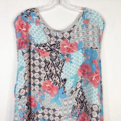 Woman Within  Plus Size 5X 38W 40W Tank Top‎ Patchwork Chiffon Trapeze Floral 172