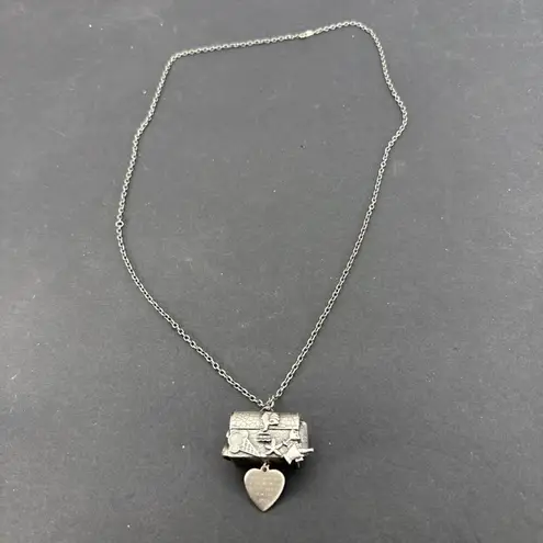 Lead Us Not Into Temptations Journey Box Keepsake Locket Treasure Chest Pendant Silver