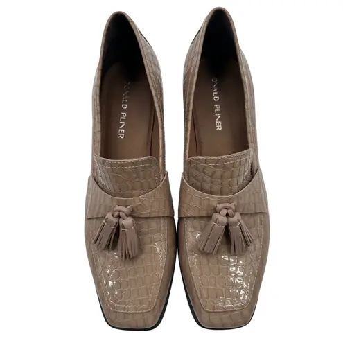 Donald Pliner Women Avi Beige Leather Tassel Block Heel Penny Loafer Shoes Sz 10