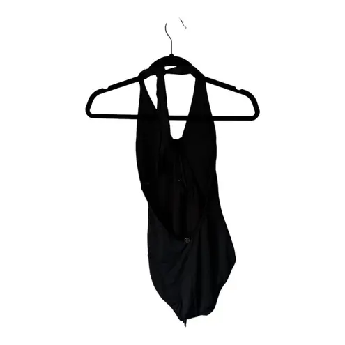 Swim Systems Onyx Black Lace Up Halter Tie Neck One Piece Swimsuit Size XS New