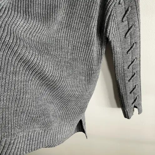 Love Riche Gray Knit Sweater with Lace-Up Stitch Detail size Small