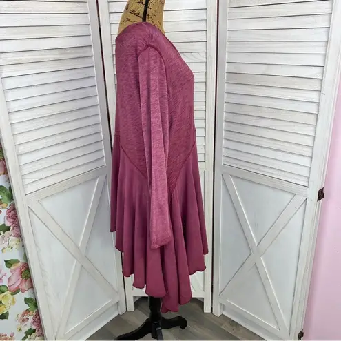 J. Bee Mixed Media Drop Waist Scarf Hem Knit Tunic Shirt Large Purple