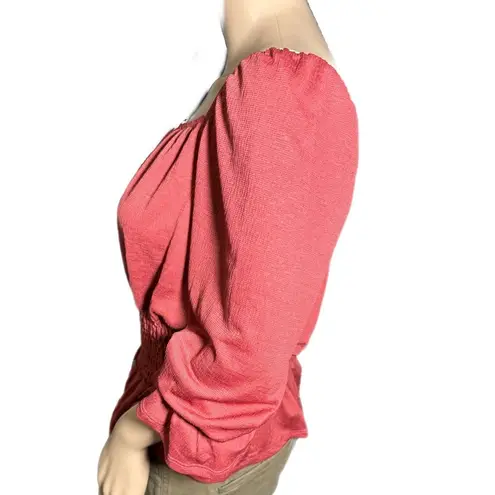 New MERAKI Orange Boho Blouse Women’s Top Button Accents Cinched Waist Sz M Size M