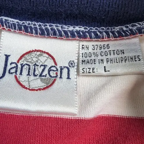 Jantzen Red White Blue Striped Cotton T-Shirt – Size L