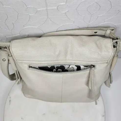 Liebeskind Berlin Leather Shoulder Bag Cream Flap Tassel Accent Unique Design White