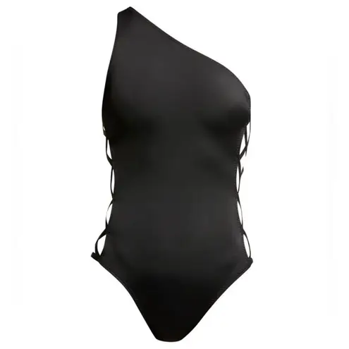 Norma Kamali X Mio One-Shoulder One-Piece Swimsuit Small Cross Black Side NWT