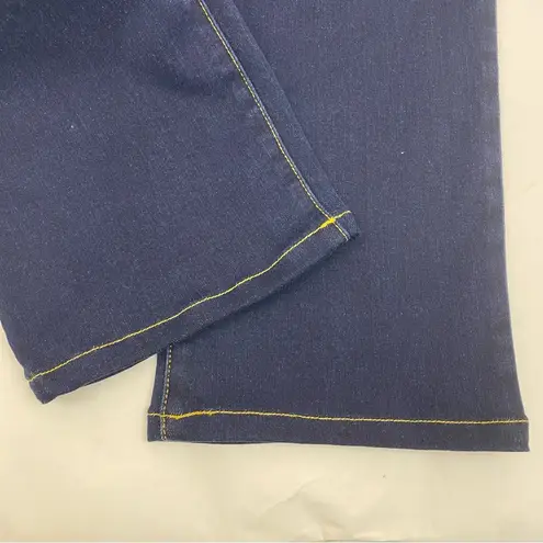 Betabrand Mission High-Rise Denim Straight Leg Pull On Jeans: Contrast Dark Blue