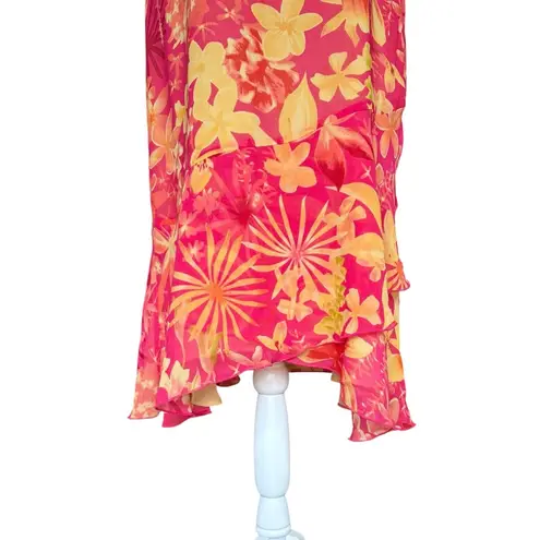 Susan Bristol Floral Sleeveless Silk Midi Dress Lined Asymmetrical Hem Womens 6