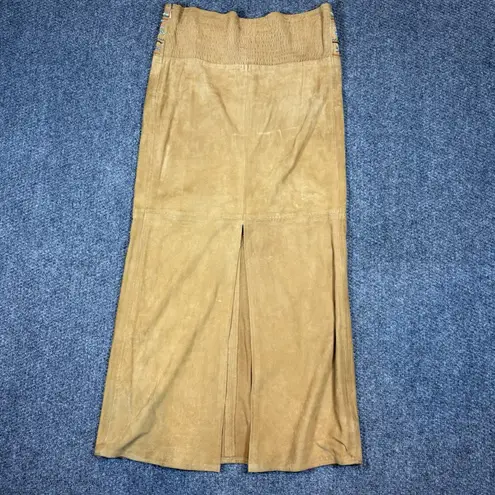 Double D Ranch Leather Brown Suede Embroidered Long Skirt Sz M Western Boho Tan Size M