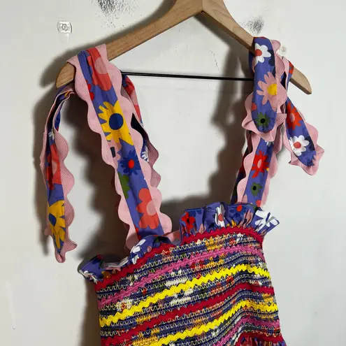 CELIAB- Majorca Top Floral Print Self Tie Smocked Bodice Summer Preppy