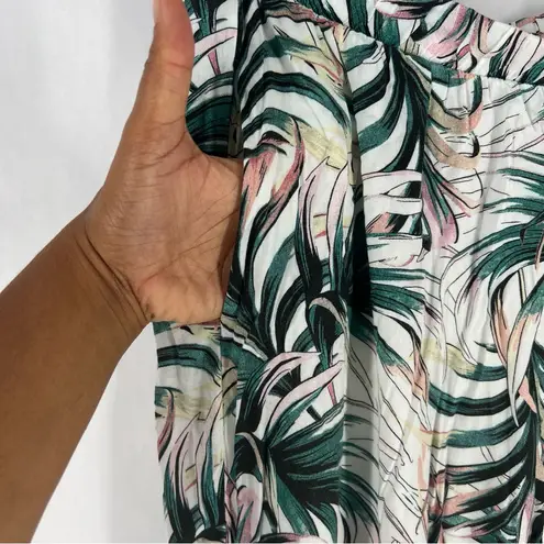 Orsay Lightweight Tropical Leaf Print Drawstring Waist Jogger Pants Size 10 Green